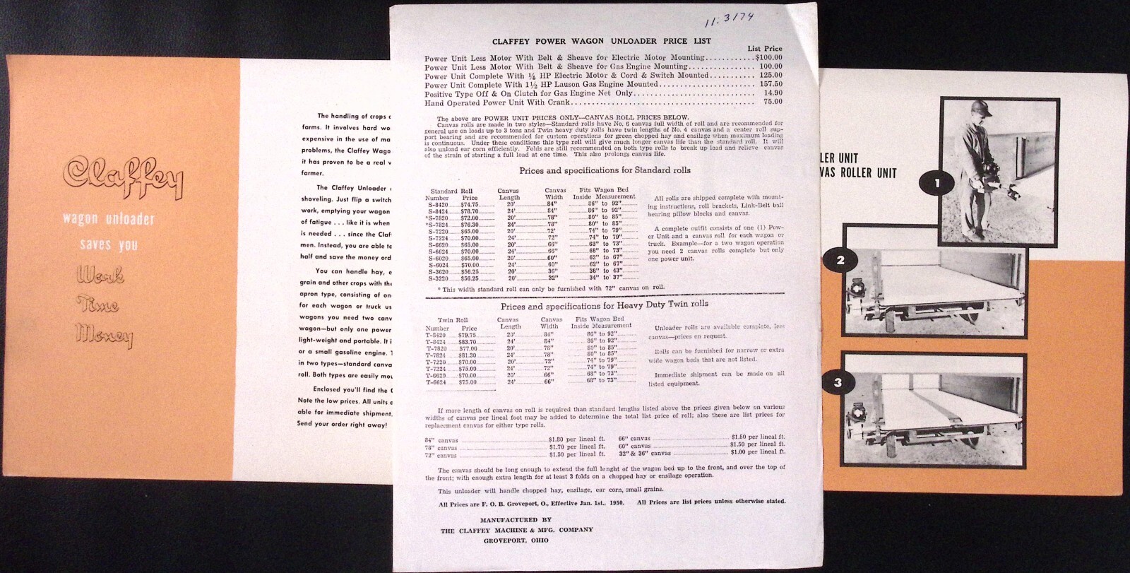 1950s Claffey Wagon Unloader Brochure Claffey Machine & Mfg Co Groveport OH