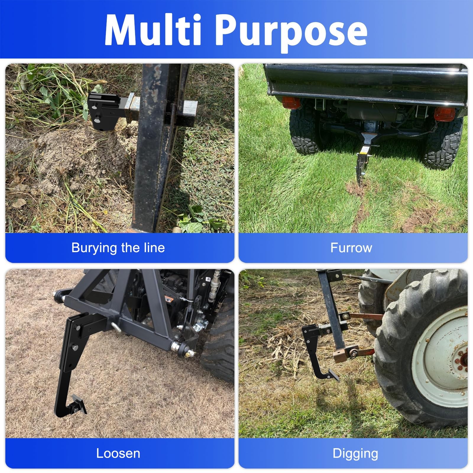 Hitch Mounted Ripper for ATV/UTV Tractor Lawn Mower Fit 2″ Receiver 3 Point H…