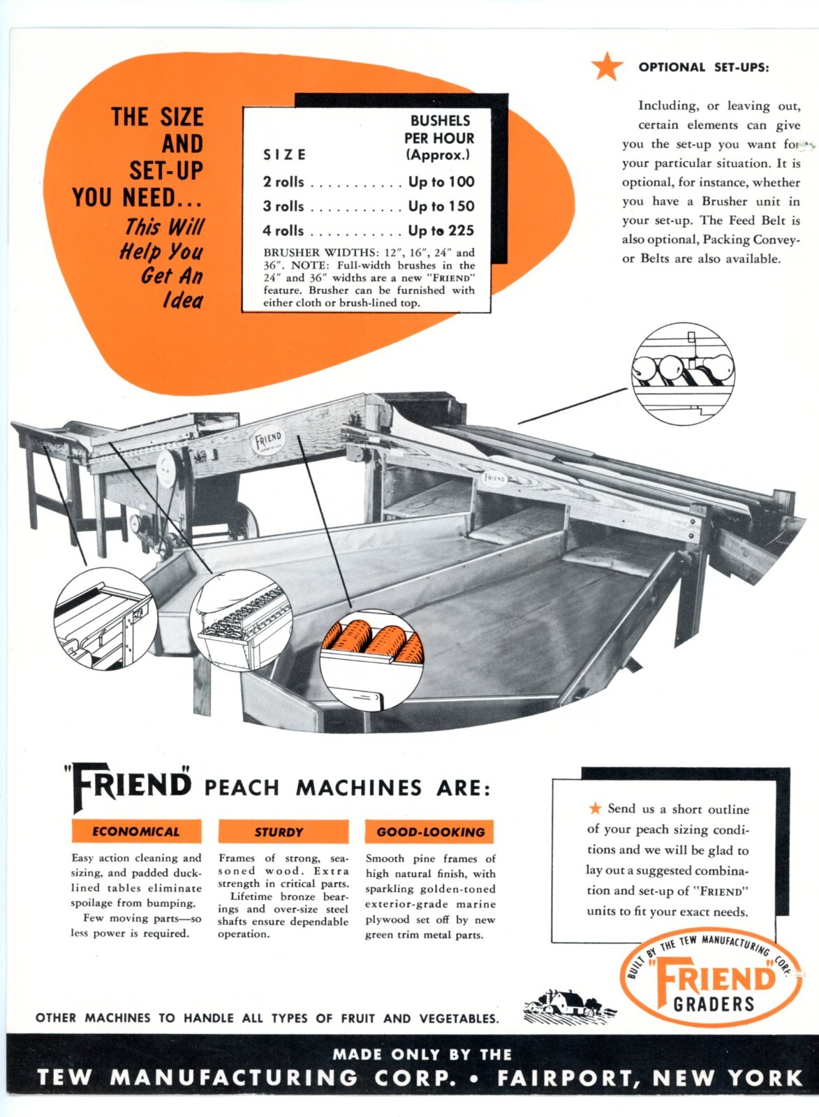 Friend Peach & Pear Graders TEW Manufacturing Corp Fairport New York brochure