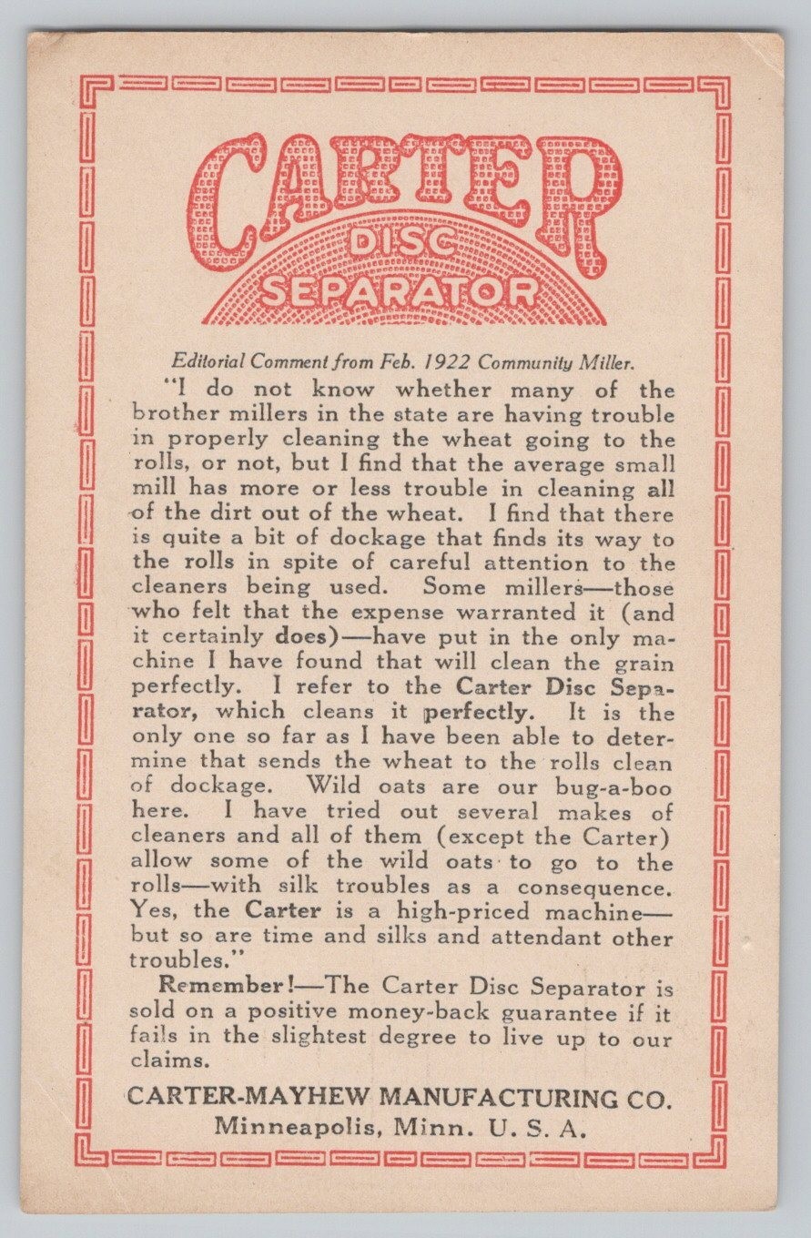 Carter Disc Separator Carter Mayhew Mfg Co June Calendar Trade Card 3.5×5.75″