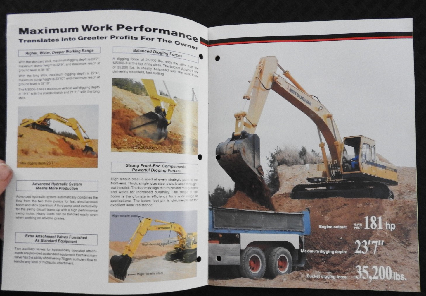 1980’s Mitsubishi MS 300-8 Excavator Sales FEATURES Catalog Manual + Brochure