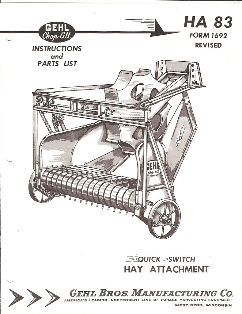 Farm Manual – Gehl – HA 83 – Quick Switch Hay Attachment – Inst Parts 61 (FM151)