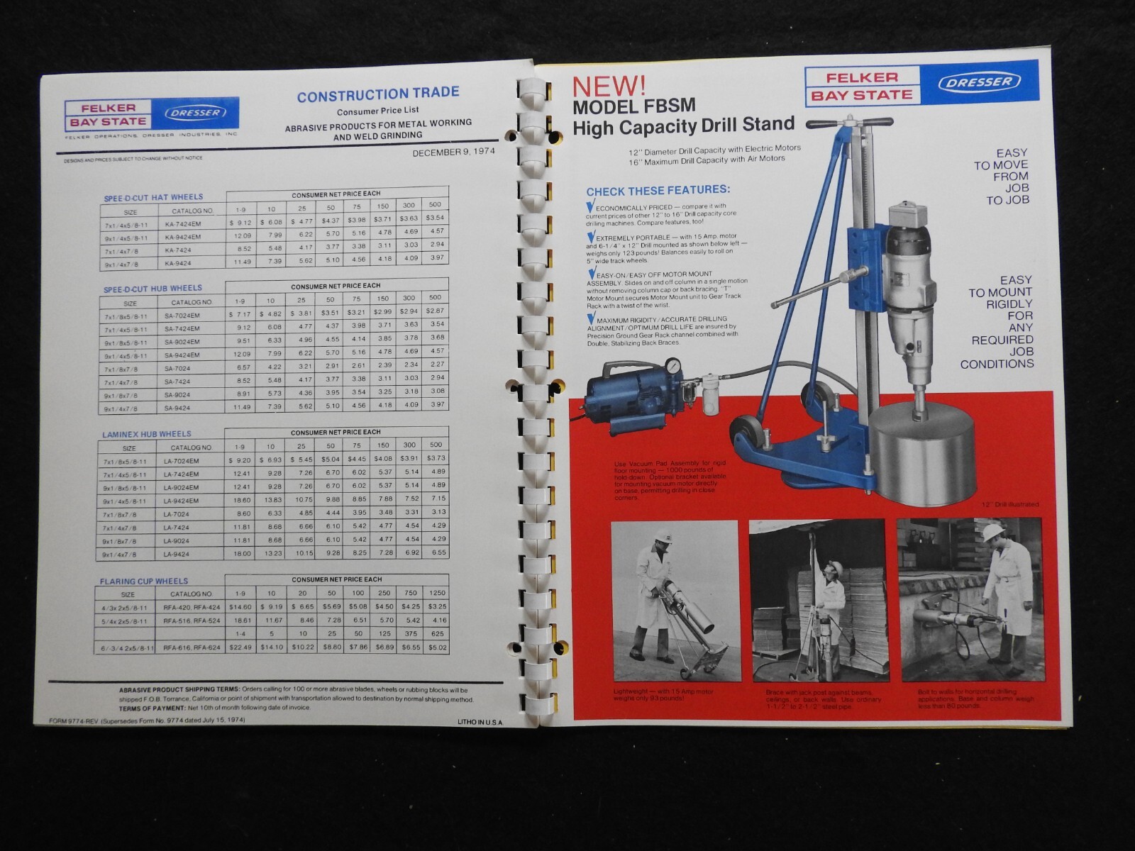 1974 Dresser Felker Bay State Concrete Saw Dealers’ Sales Catalog W/Prices MINTY