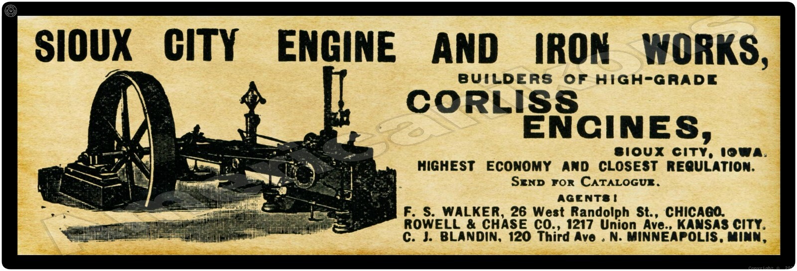 1895 Sioux City Engine Works New Metal Sign, 16×48″ USA STEEL XL Size – 8 Pounds