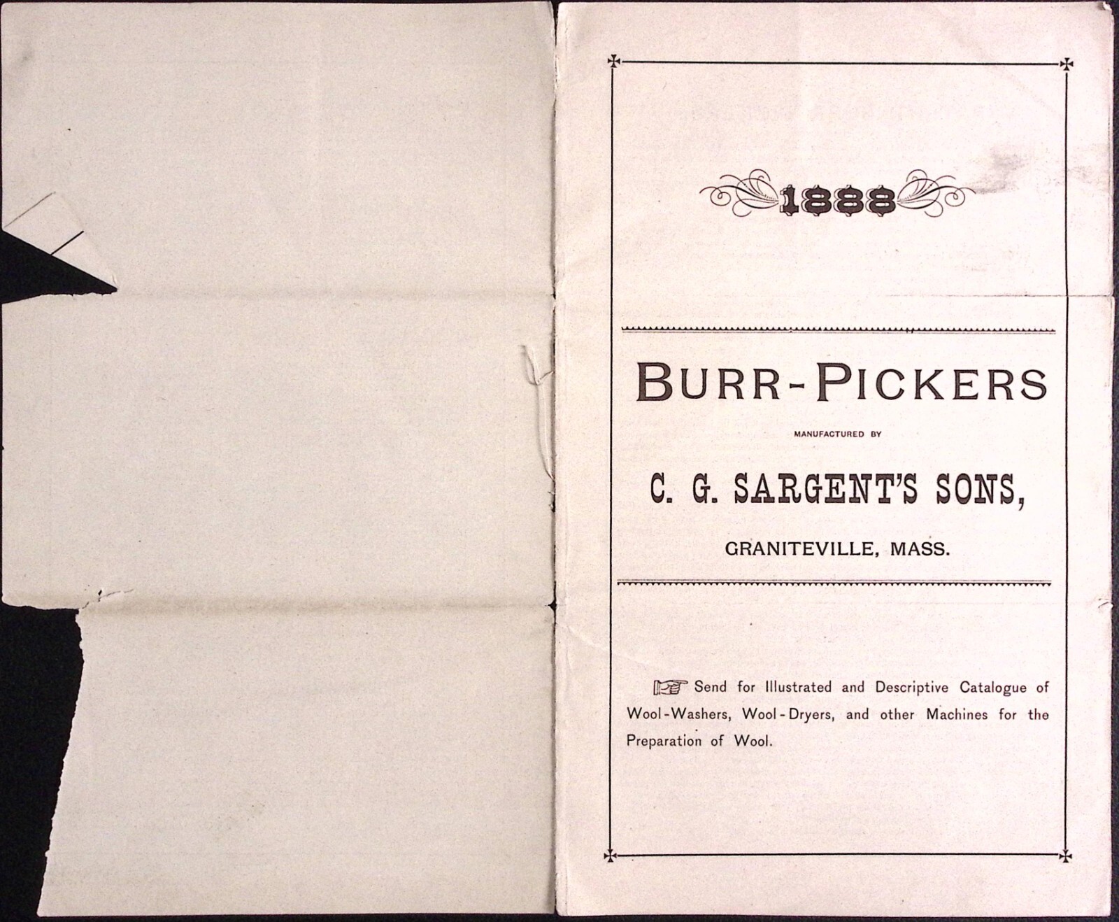 1888 Burr Pickers C.G. Sargent’s Sons Graniteville MA Illustrated Brochure