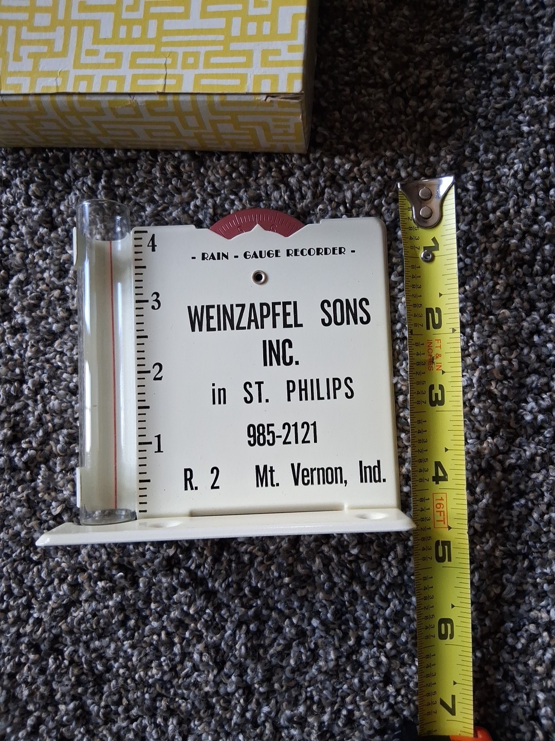 Vintage Morco Metal Steel Rain Gauge Recorder Promo Weinzapfel’s St. Phillips