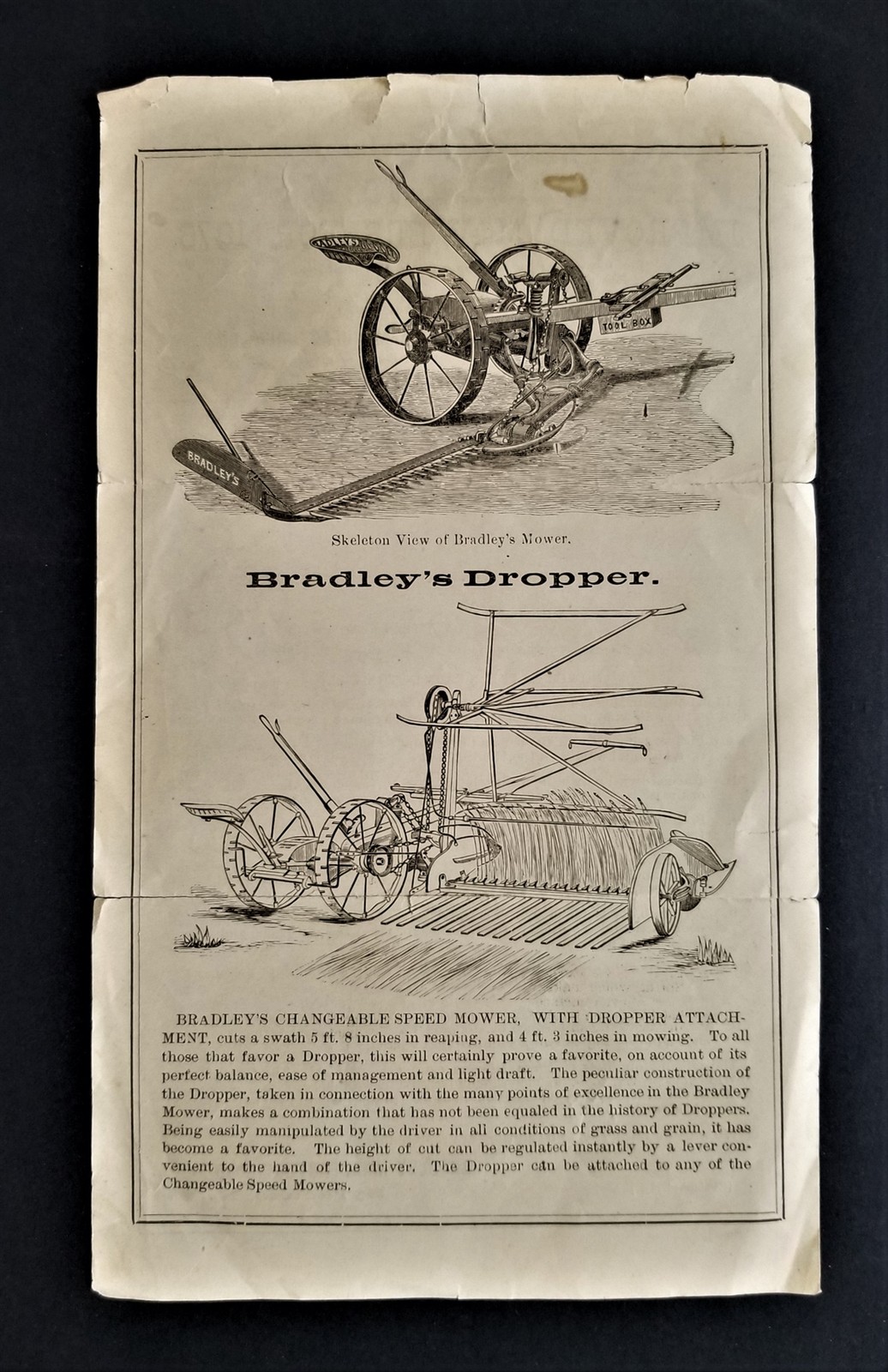 1876 antique BRADLEYS IMPROVED MOWERS BROADSIDE agriculture ad syracuse ny