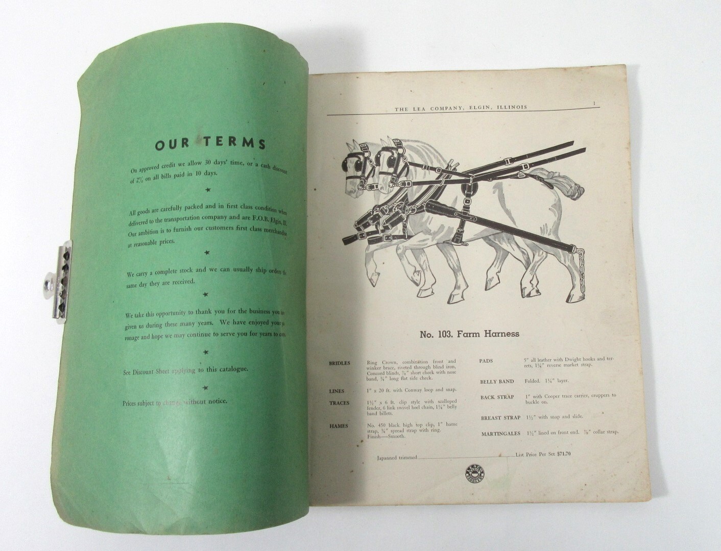 VINTAGE 1930’S HORSE EQUIPMENT CATALOG LEA COMPANY ELGIN ILLINOIS EQUIPMENT