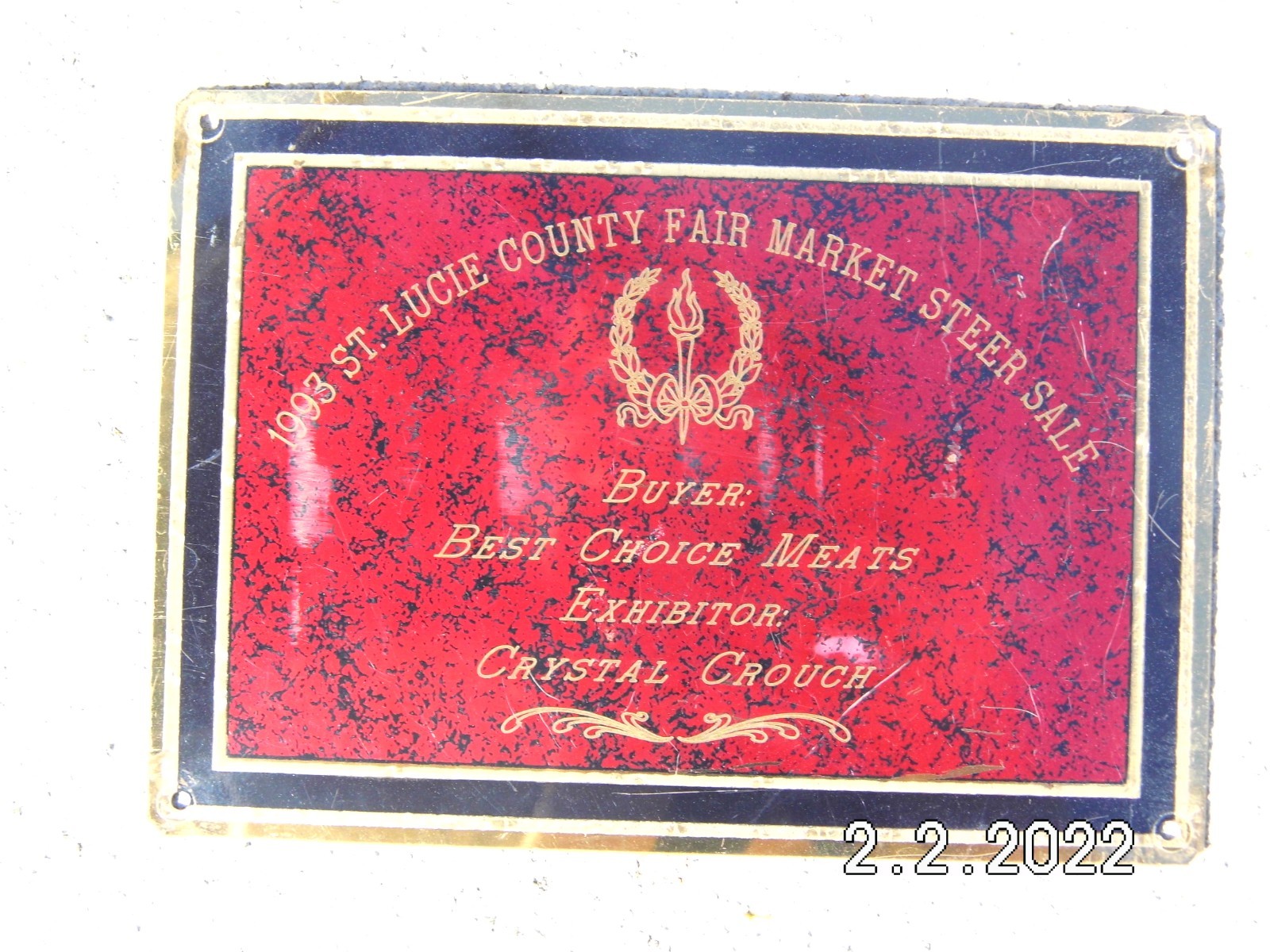 1993 St. Lucie County Fair Steer Exhibitor Plaque 7″x 5″ Best Choice Meats