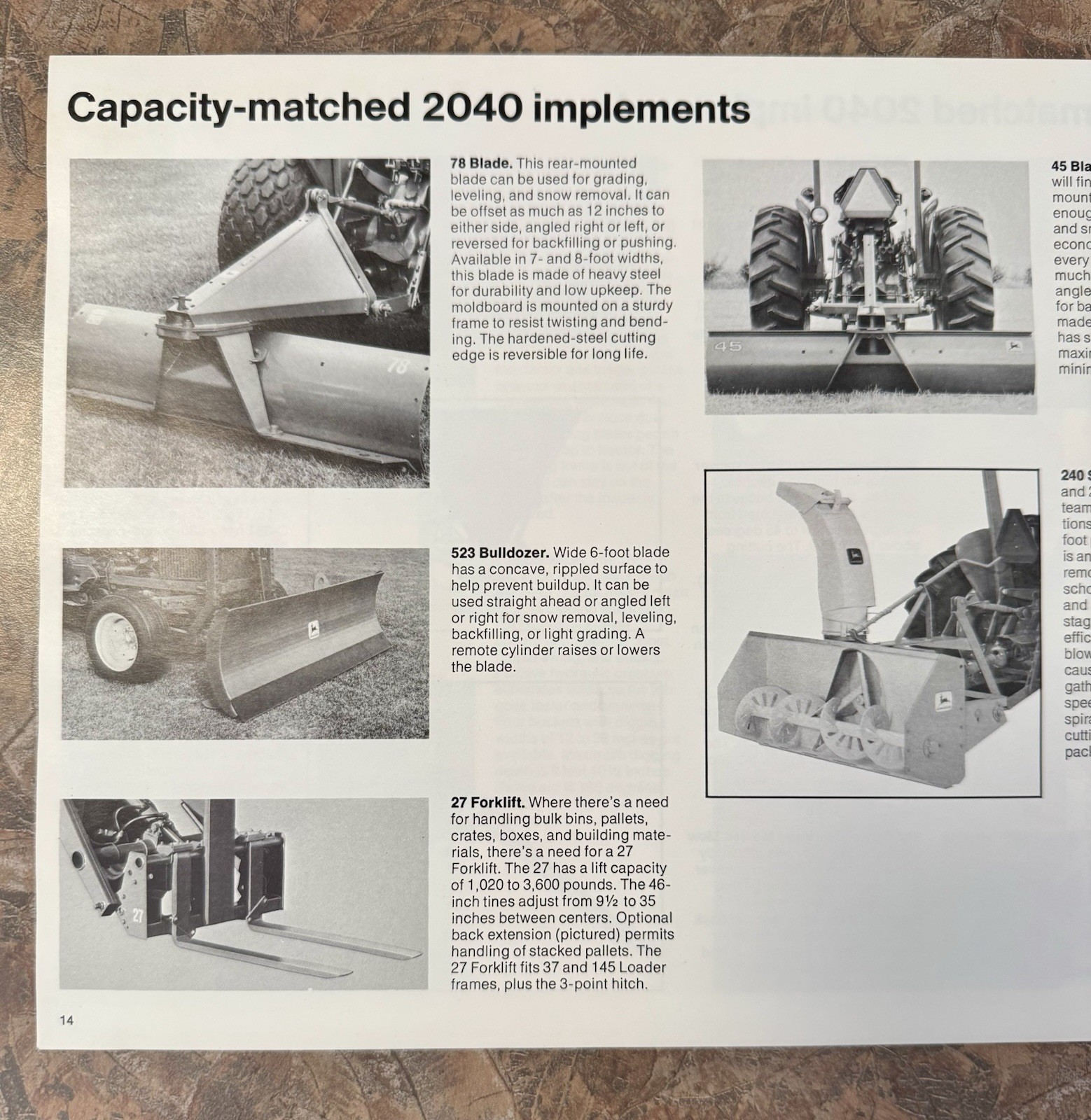 1975 John Deere 2040 Utility Tractor Brochure Implements