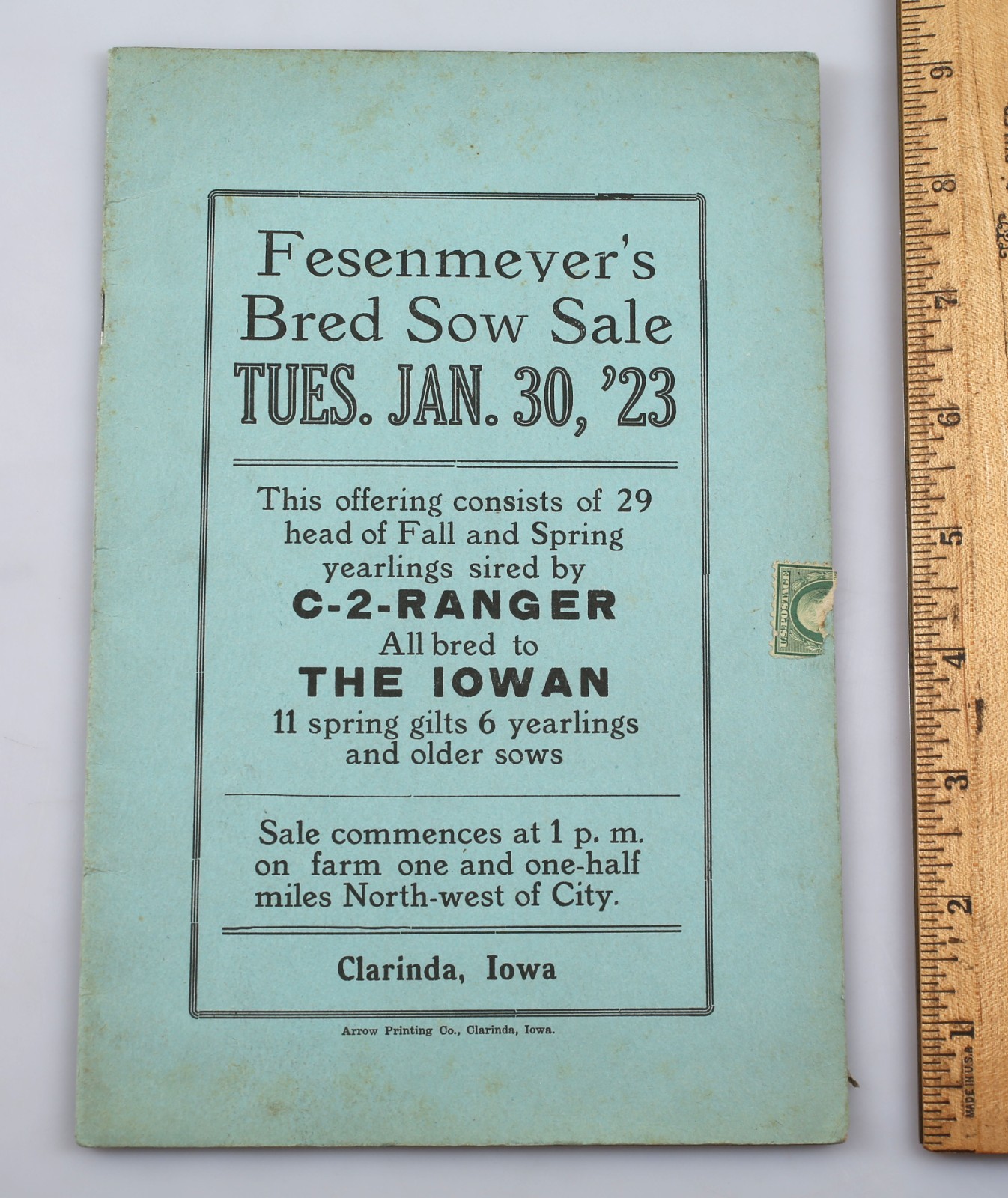 Vintage 1923 Fesenmeyer’s Bred Sow Sale Catalog Clarinda Iowa
