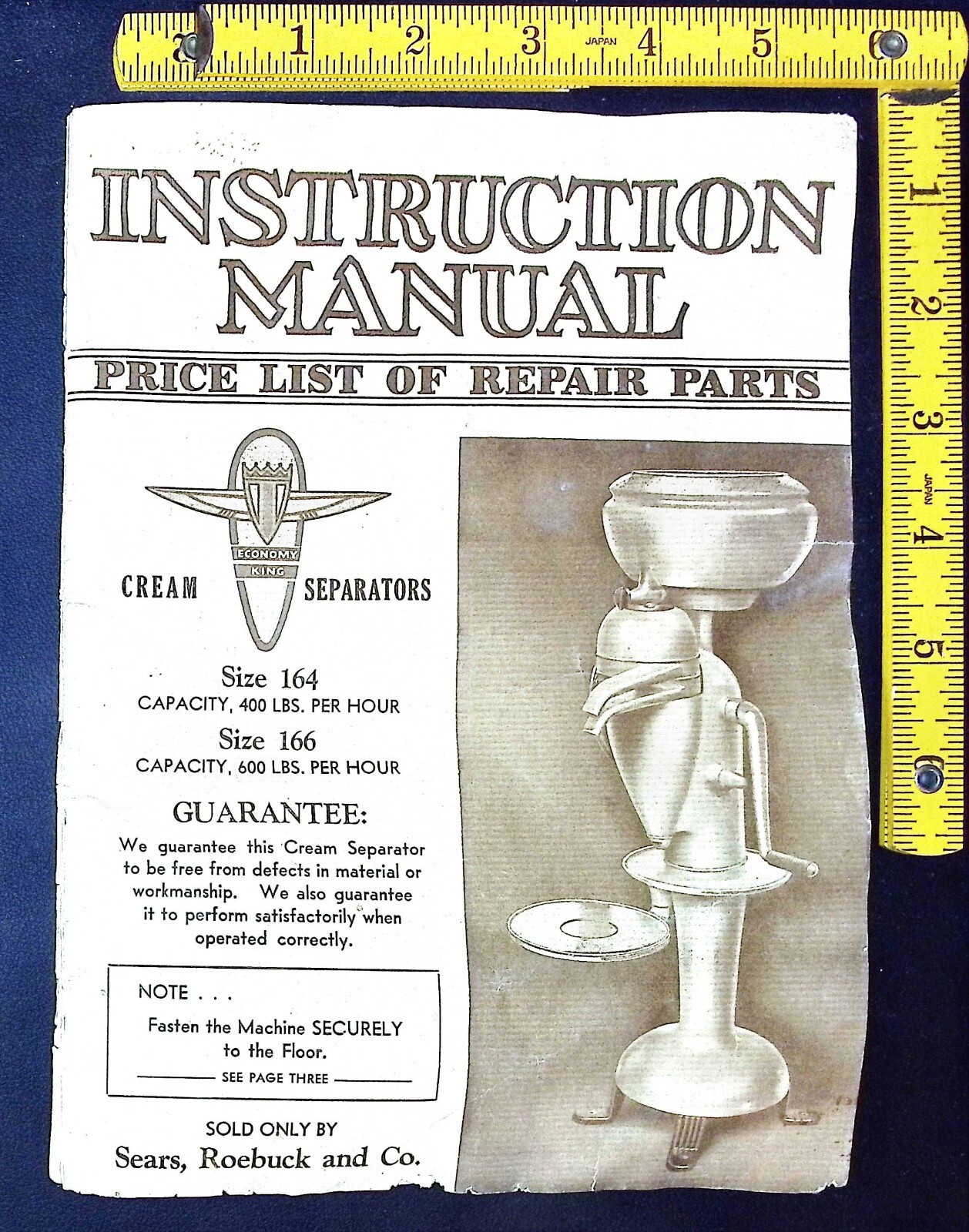 Sear, Roebuck – Economy King Cream Separator Instruction Manual – Vintage 1920’s