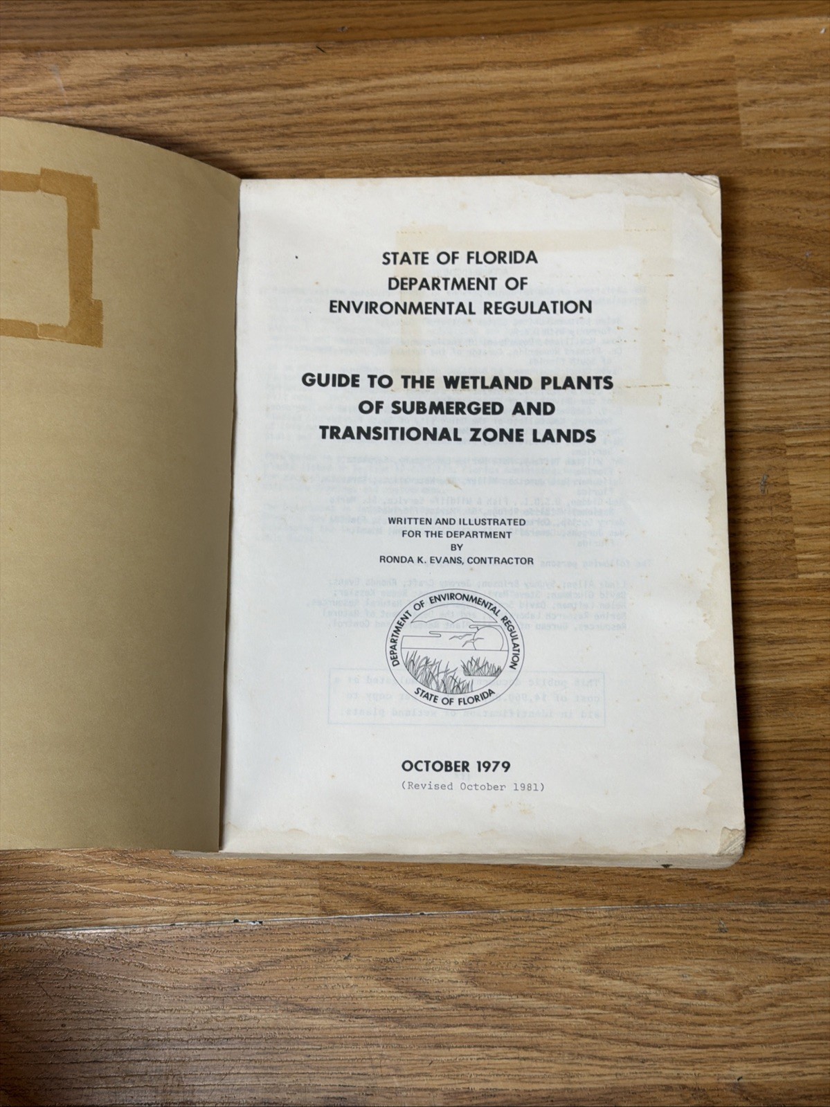 1979 State Of FL Dept Of Environmental Regulation Guide To Wetland Plants Manual