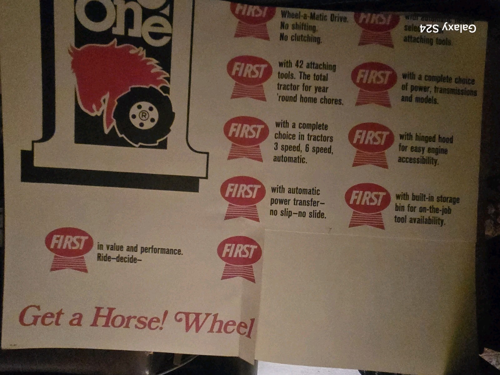 NOS WHEEL HORSE “THE BIG ONE” FOR BIG SALES WHEEL HORSE HOMECHORE TRACTORS