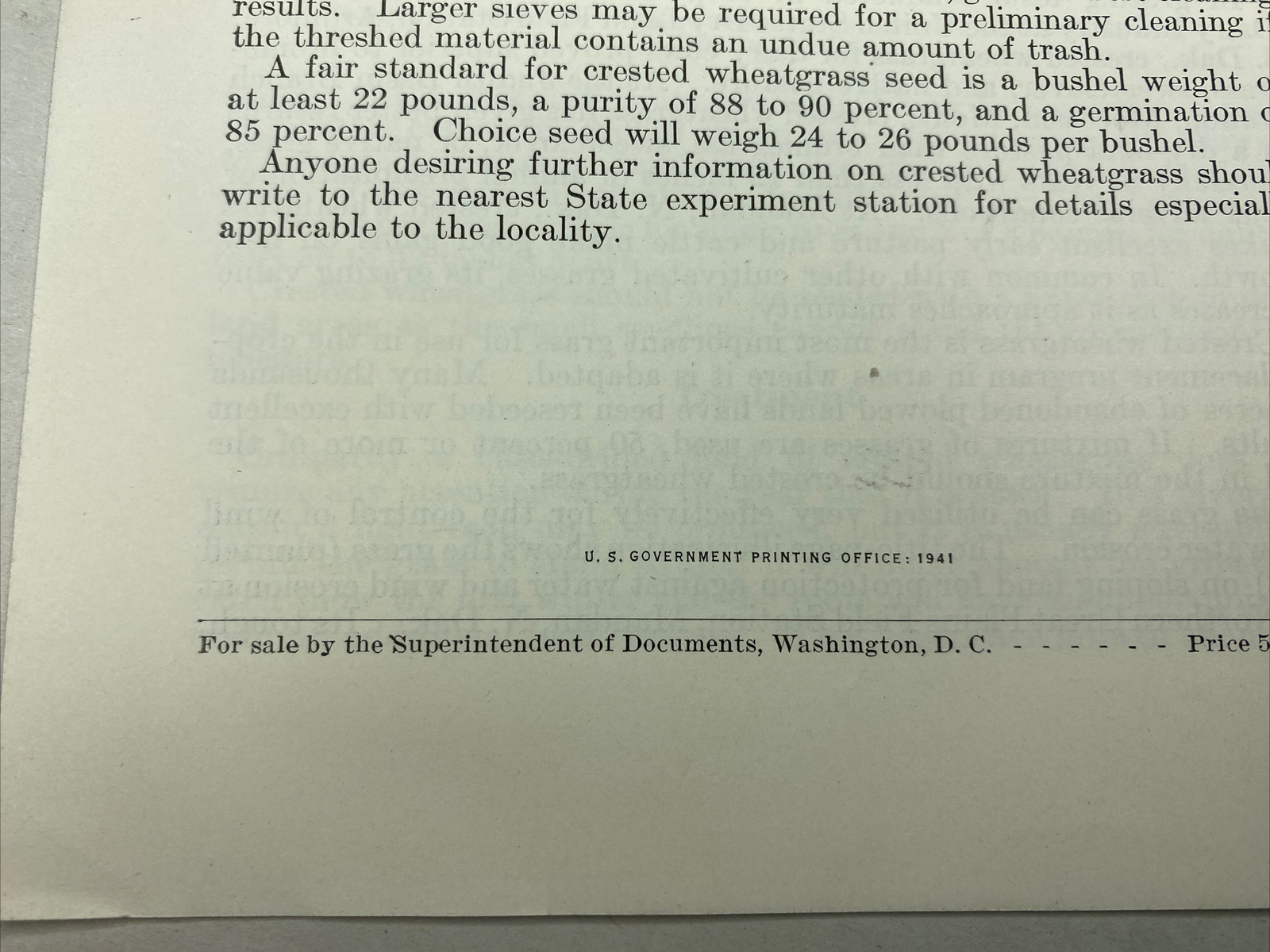 1941 USDA Farmers’ Bulletin No. 104 Crested wheat grass