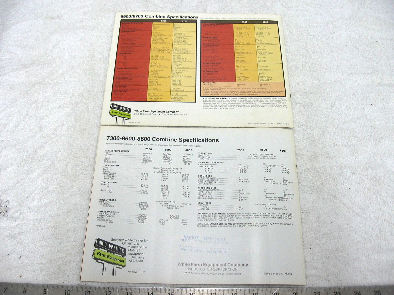 2 VINTAGE WHITE 7300 8600 8800 8700 8900 COMBINE COMBINES SALES BROCHURE