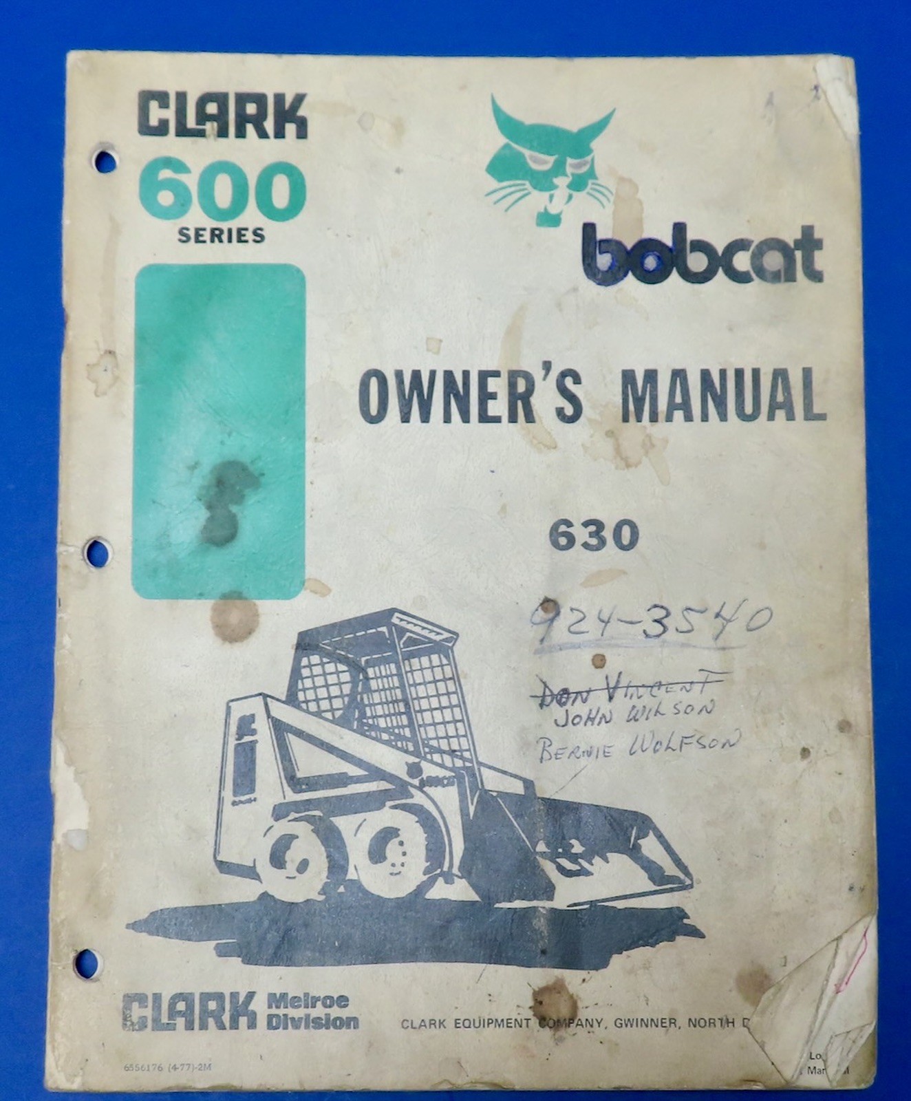 Vintage 1977 Melroe 630 Bobcat Clark Operator’s Owner’s Manual