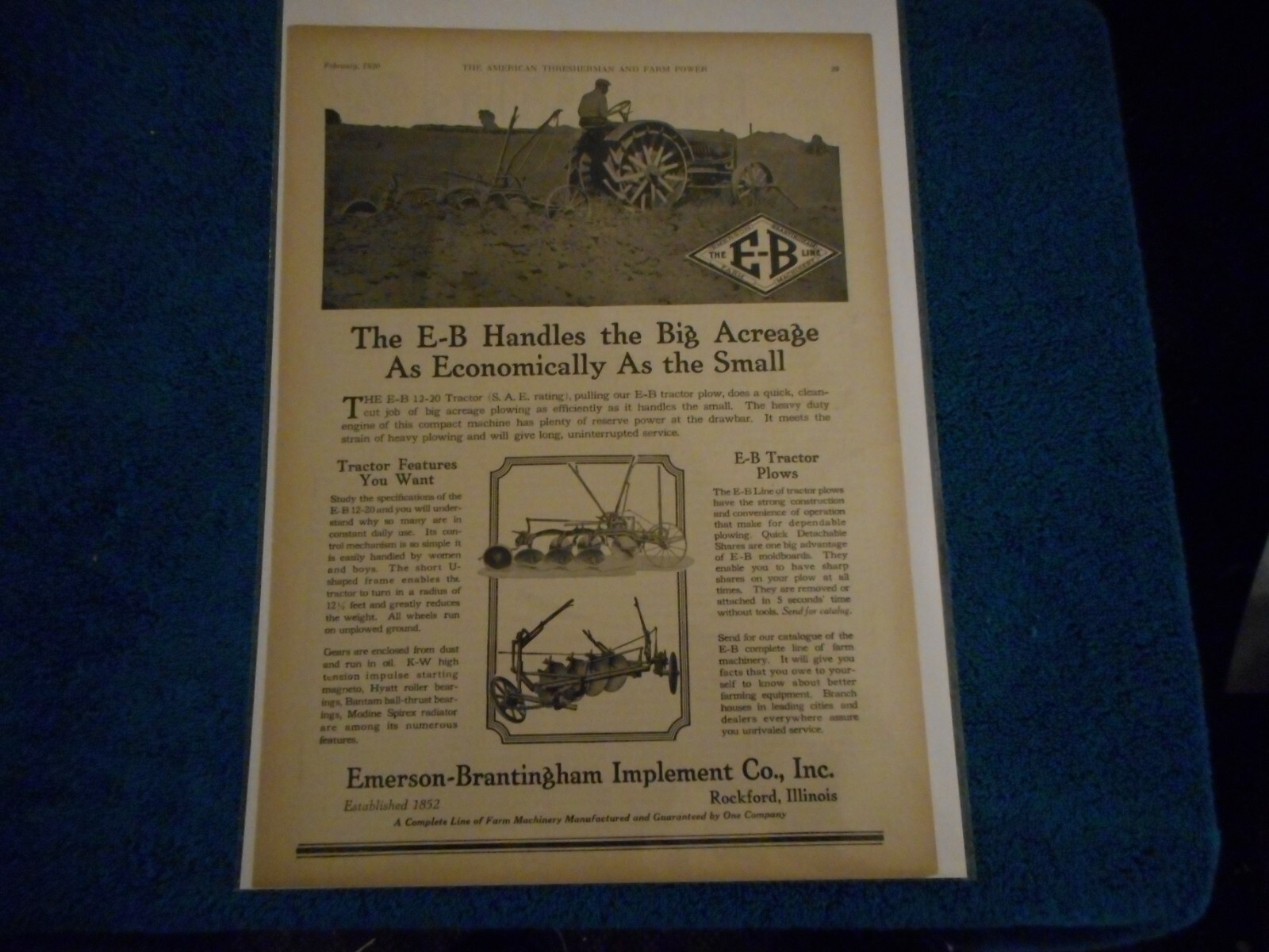 1920 Emerson Brantingham Tractors Advertisement: E-B 12-20 Tractor Featured