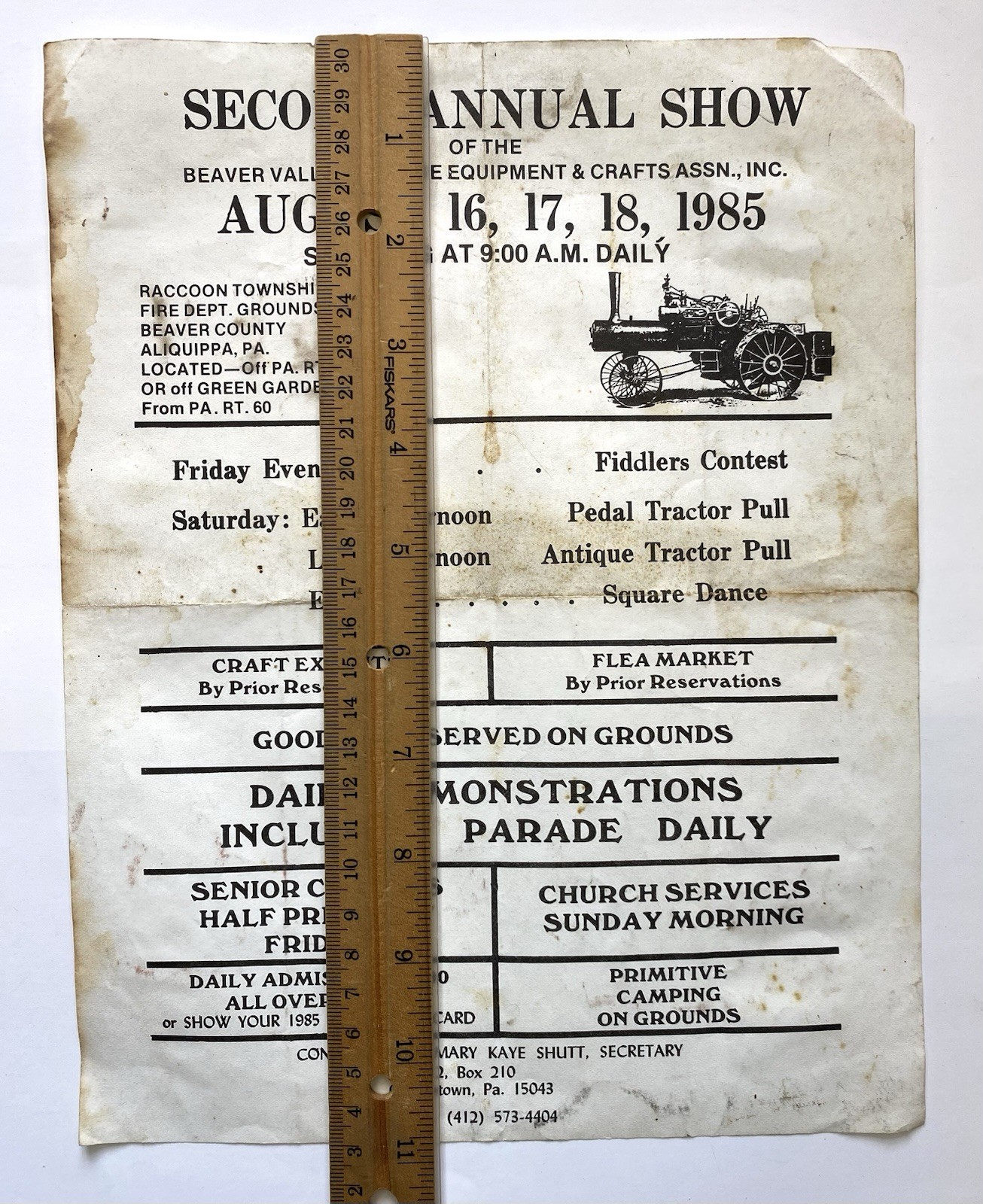 1985 Beaver Valley Antique Equipment & Crafts Assn, Inc Show Flyer Aliquippa PA