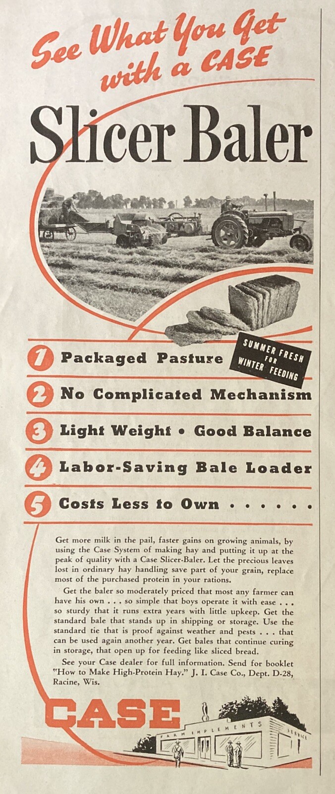 1946 AD.(XF17)~J.I. CASE CO. RACINE, WIS. CASE SLICER BALER