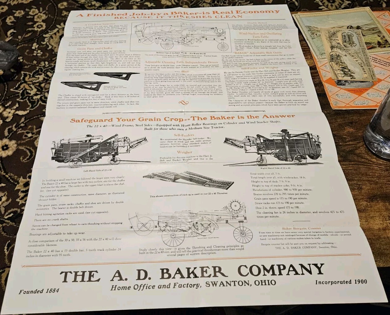 Huge c1910 Baker Tractor Fold Out Brochure Swanton Ohio