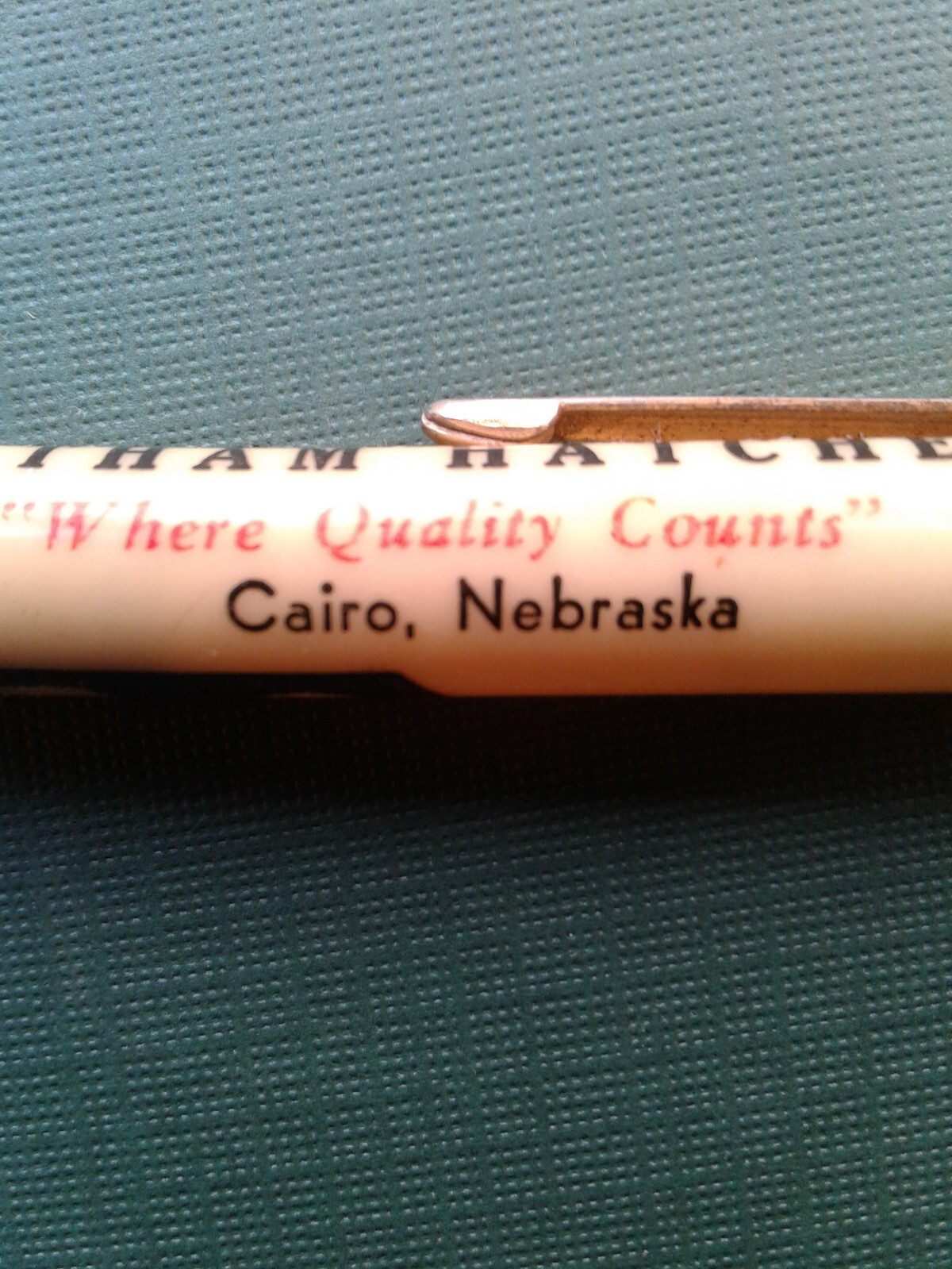 Collectible Cairo, Ne. advertising agriculture Latham Hatchery pencil.