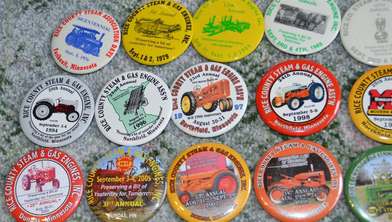 23 different Rice County Steam & Gas Engines Tractor Buttons 1976-2011