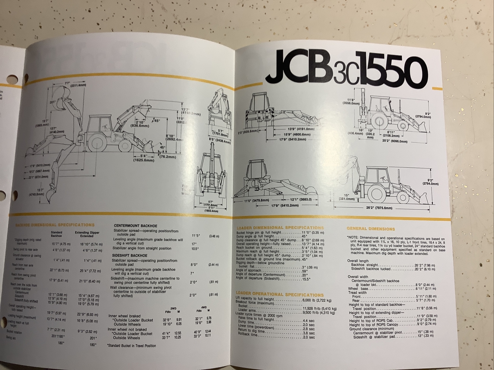 JCB 3C 1550 BACKHOE LOADER 6 PAGES 1984