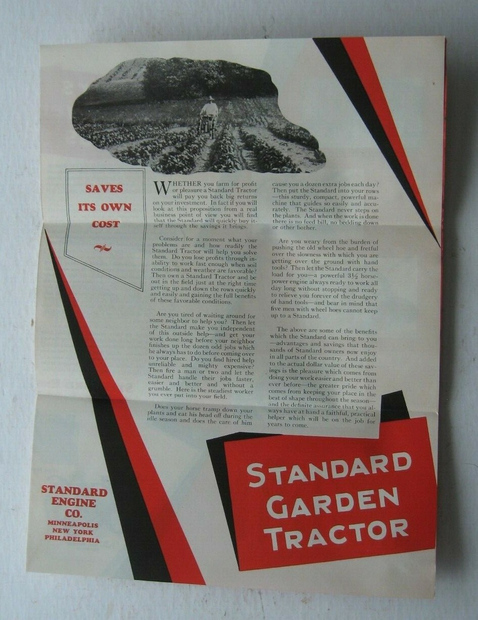 Three 1930’s Standard Engine Company, Standard Garden Tractor Farming Brochures