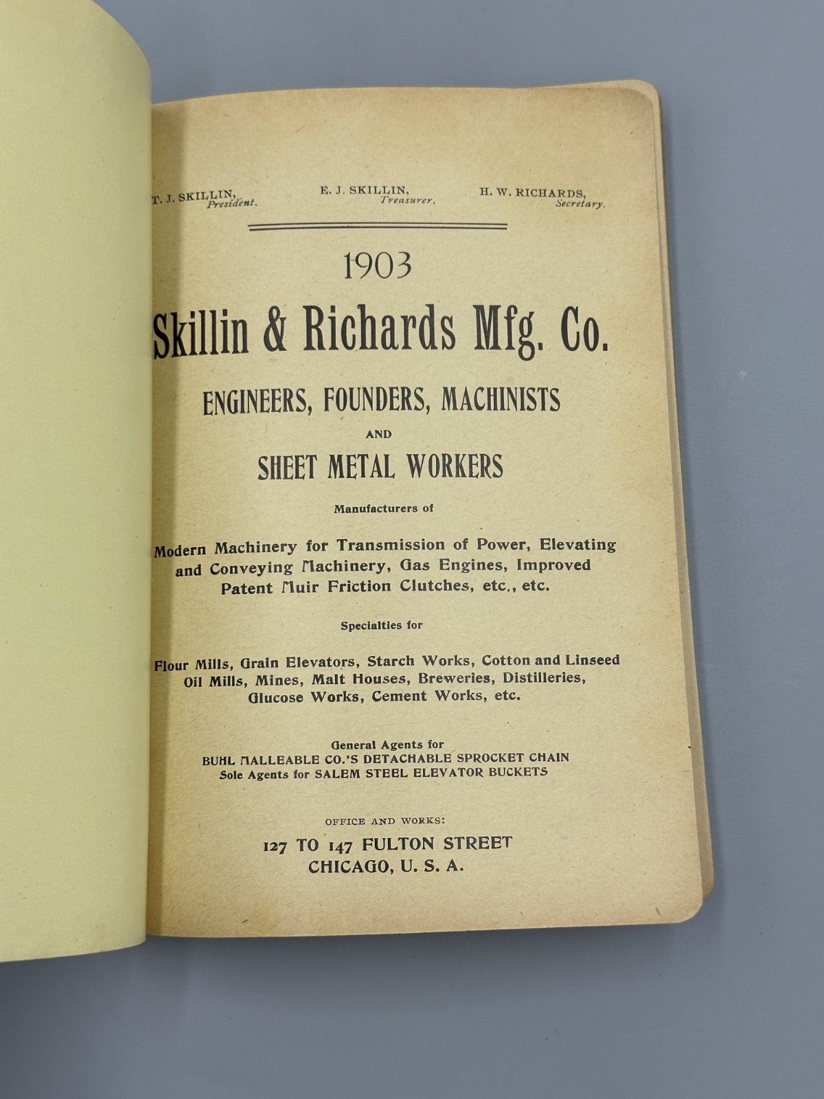 1903 Skillin Richards CATALOG Farm HANGERS Mfg ELEVATORS Mills Antique Advertise
