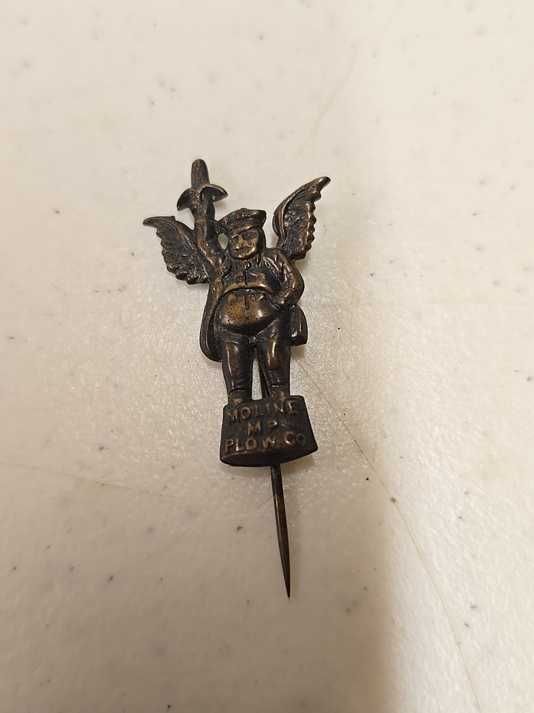 Antique 2″ Moline Plow Co Flying Dutchman Advertising Brass Stick Pin