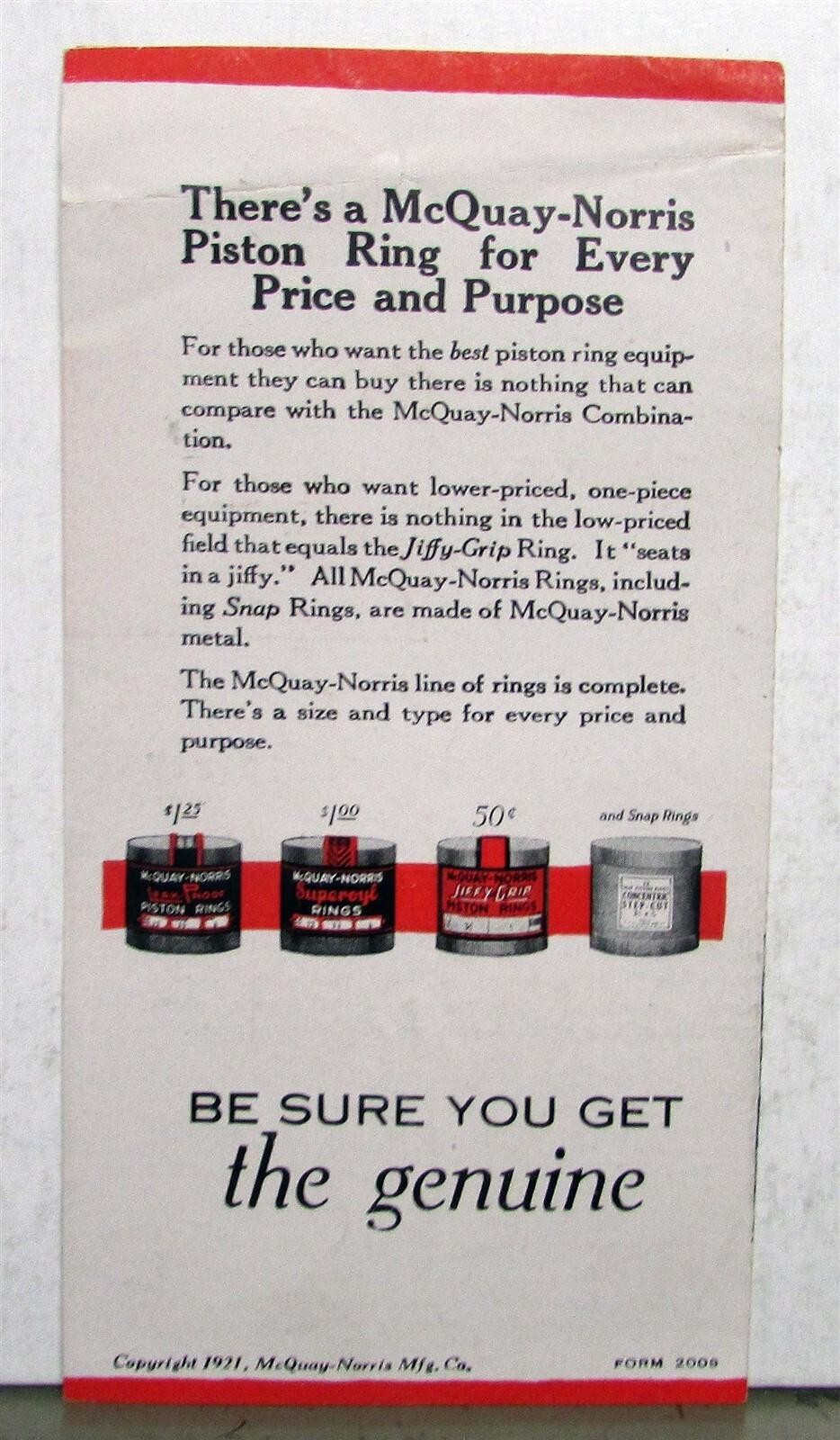 1930s McQuay Norris Leak Proof Piston Rings Pricing Features Sales Folder