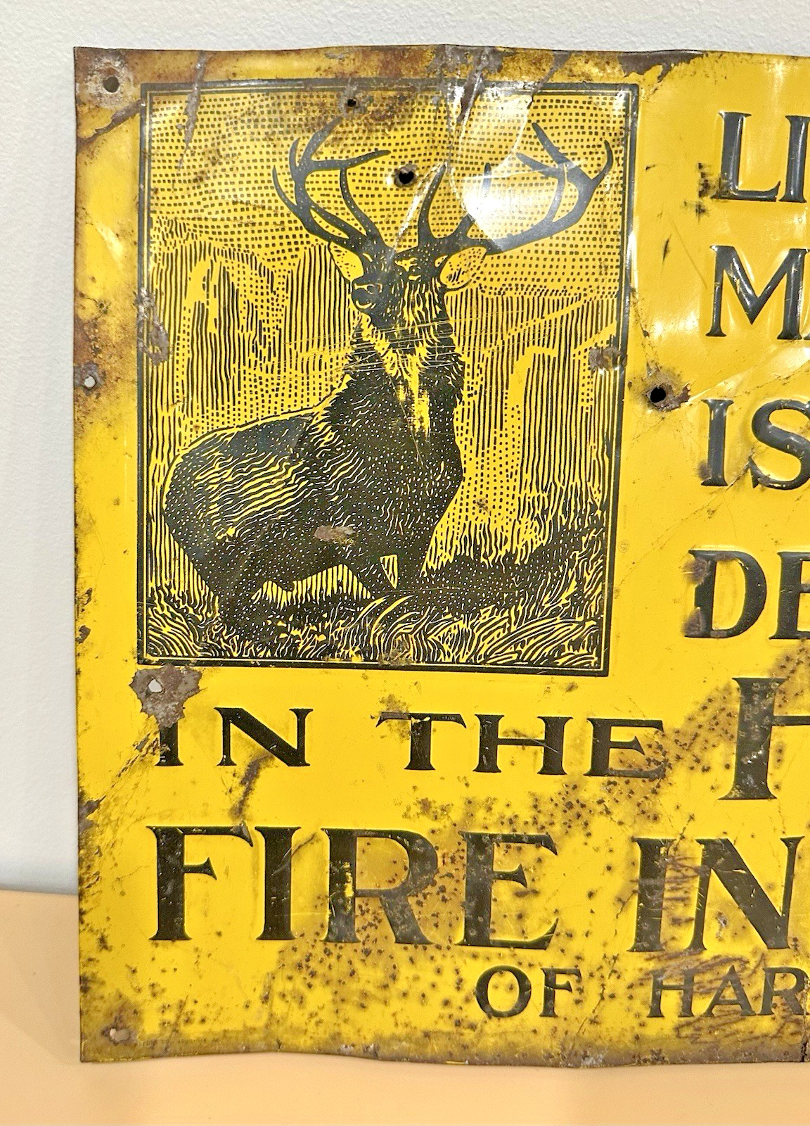 Vintage Hartford Fire Insurance Live Stock Market Metal Sign 23 1/2″ X 11 1/4″