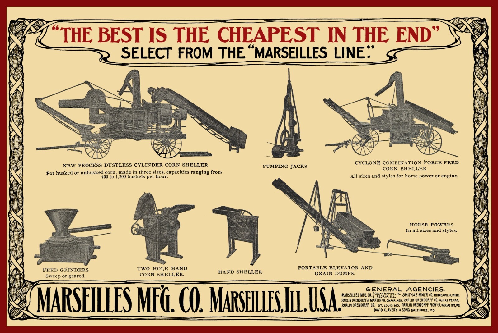 1905 Marseilles Corn Shellers NEW Metal Sign – 12×18″ USA STEEL LG. Size – 3 lbs