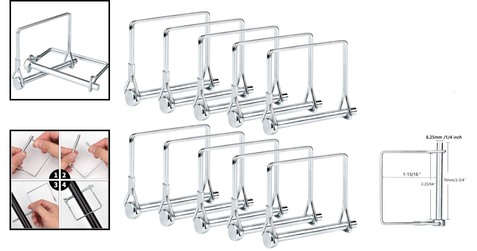 High-Load Capacity 10 PCS Lock Pins 1/4″ for Farming & Trailer Applications