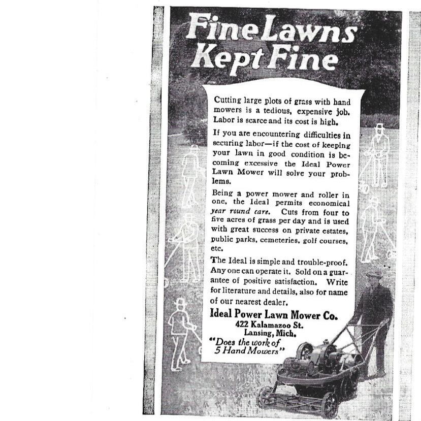 Ideal Power Lawn Mower Co Large Push Mower Vintage 1920s Print Ad