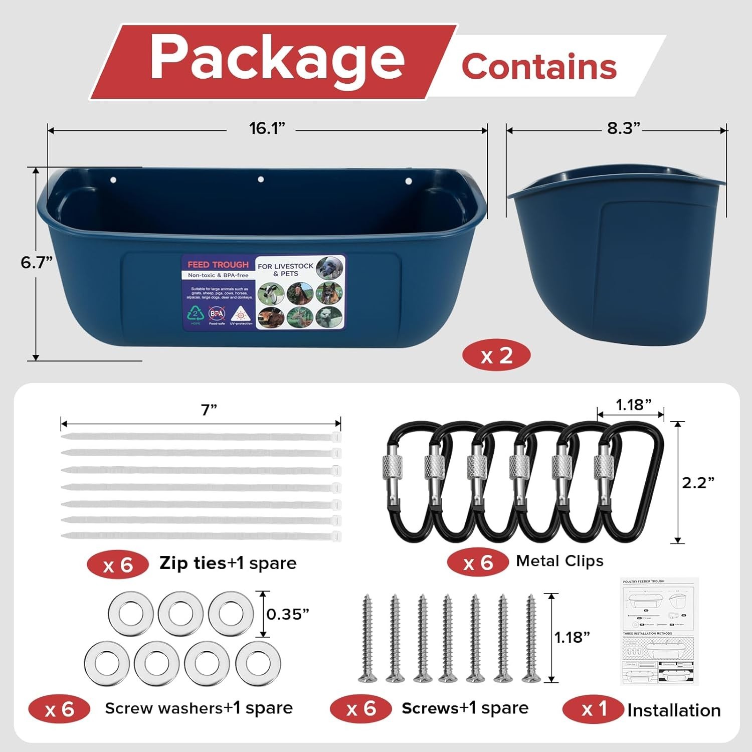 Comprehensive 2 Pack 9 Quart Livestock Feeders: Versatile & Safe Design
