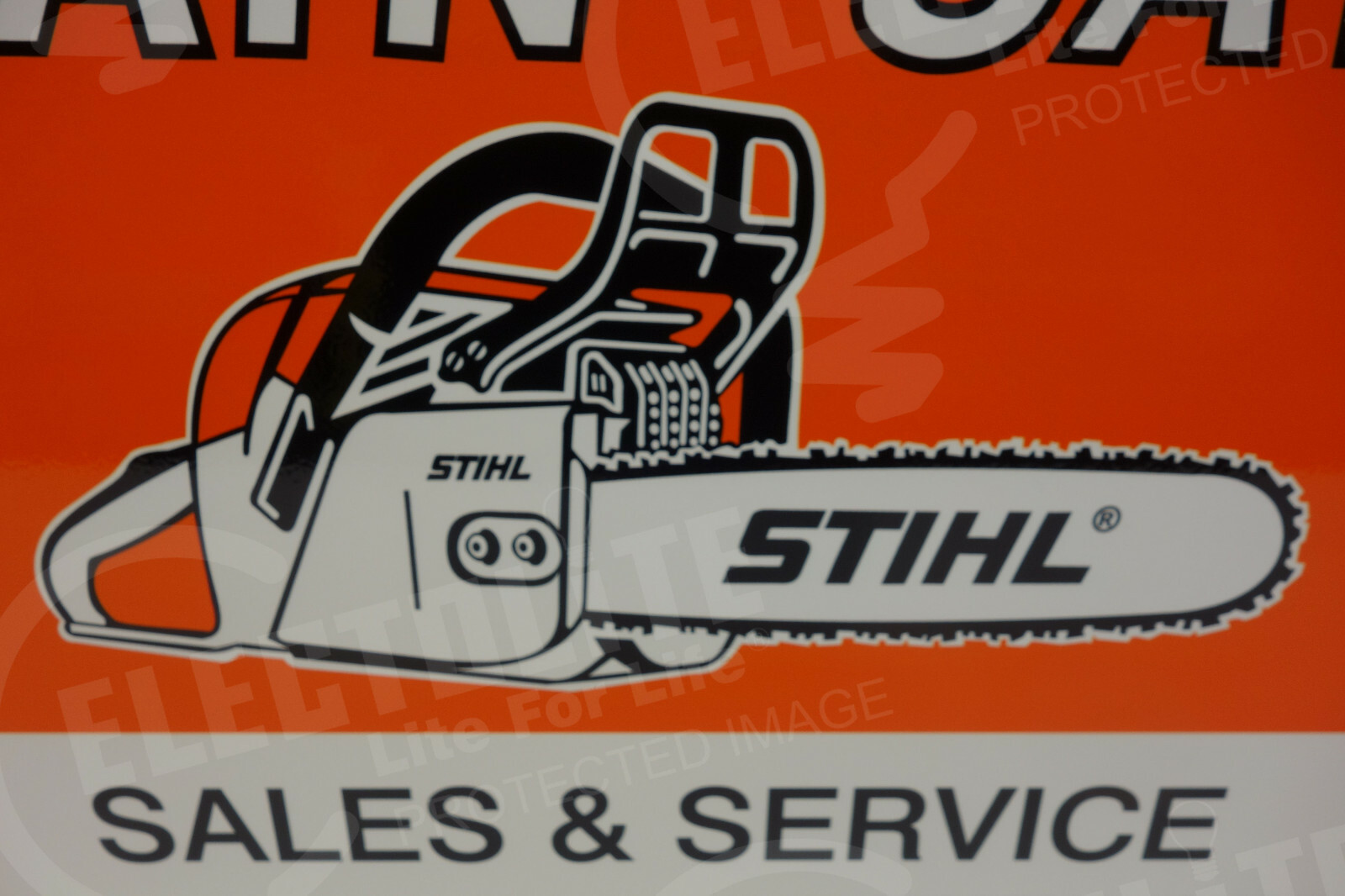 STIHL CHAIN SAW HEAVY STEEL DEALER DIE CUT Sign Rare ENAMEL 16″ BY 20″