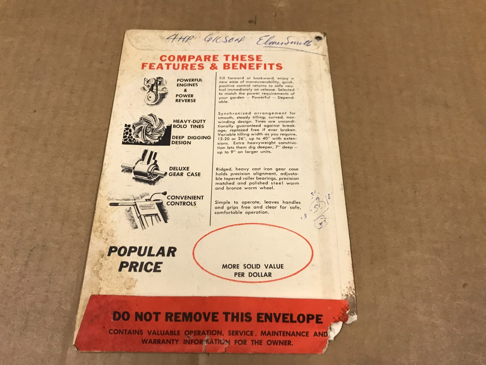 Vintage Gilson Brothers Corportal/Suburban Rotary Tiller Owner’s Guide