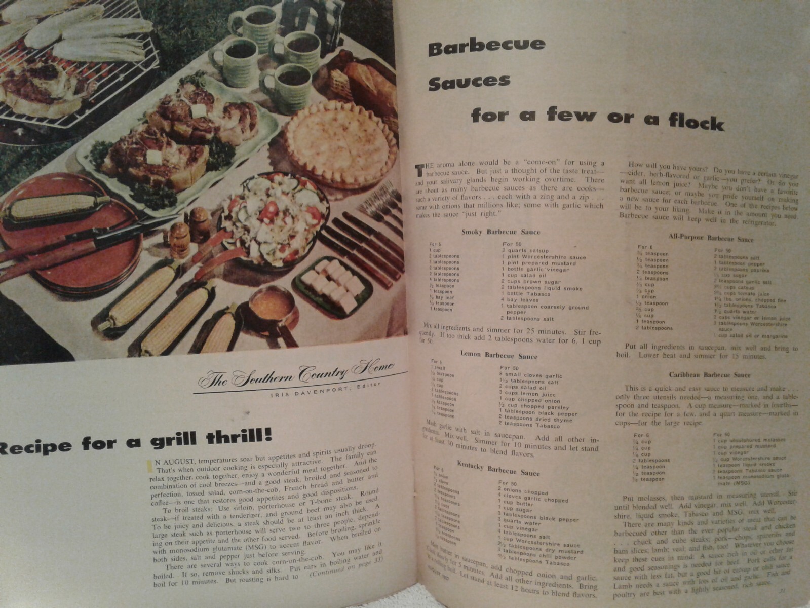 AUGUST 1957 FARM & RANCH mag SOUTHERN AGRICULTURIST adver DIXIE EDITION BBQ sauc