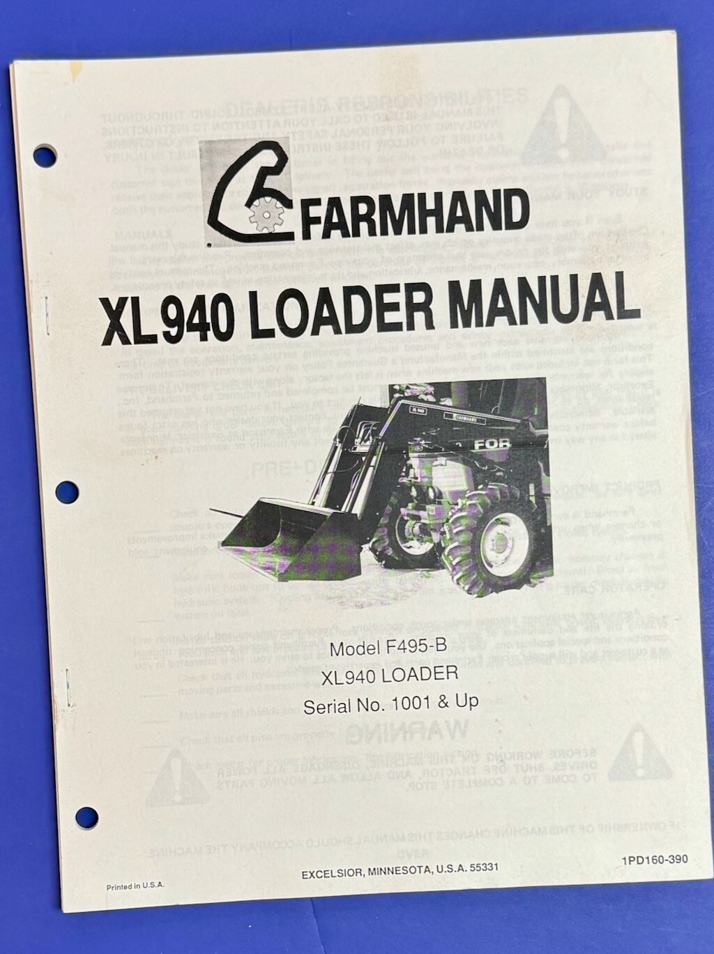 Farmhand XL 940 Loader Parts Setup & Operators Manual