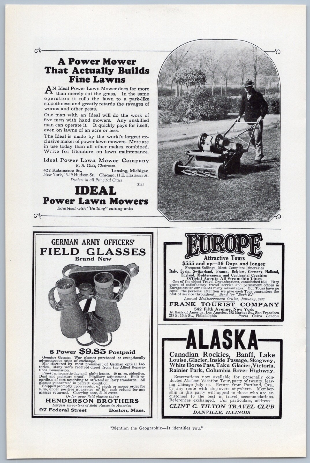 1925 Ideal Power Lawn Mowers Vintage Ad Grass Cutter Landscaping Equipment