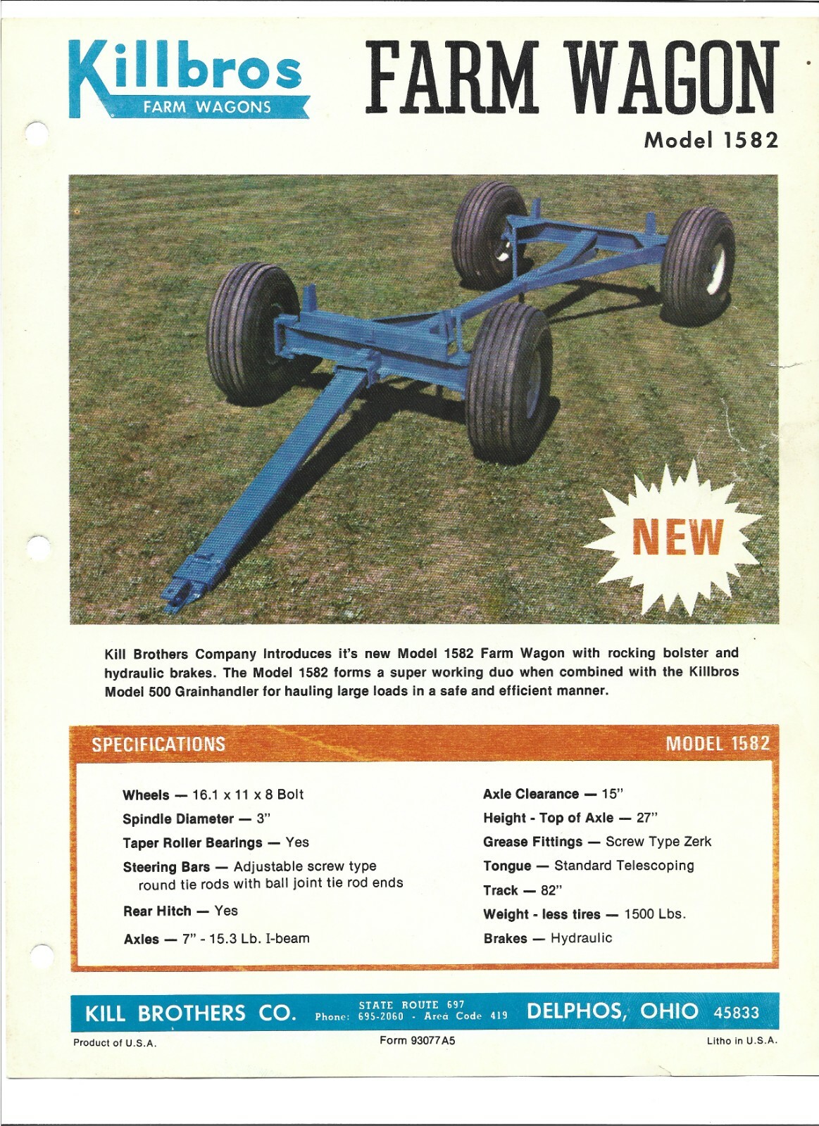 Original OEM Killbros Model 1582 Farm Wagon Sales Brochure Specifications Sheet
