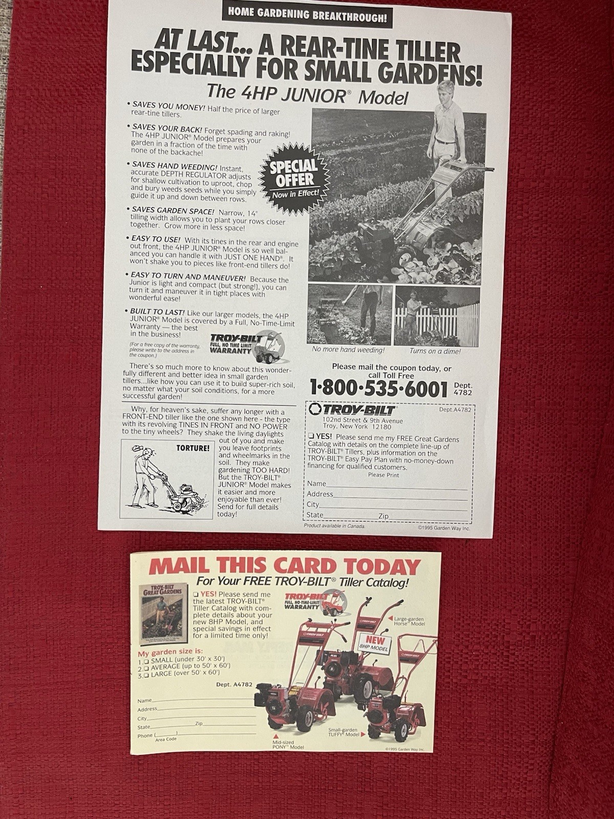 Vintage 1995 Print Ad Troy Bilt Rear Tine Tiller Advertisement