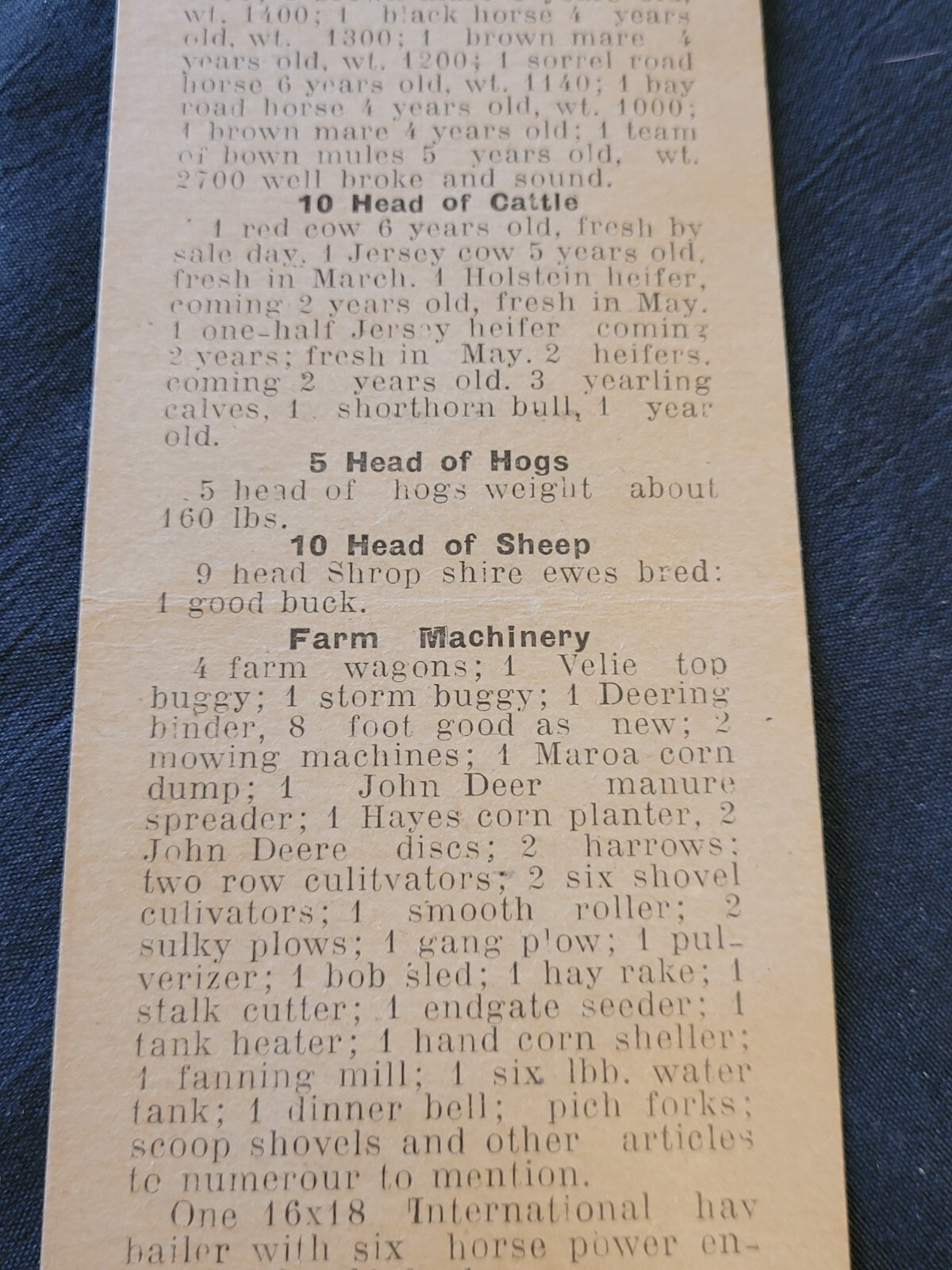 1922 Farm Closing Out Sale Brochure