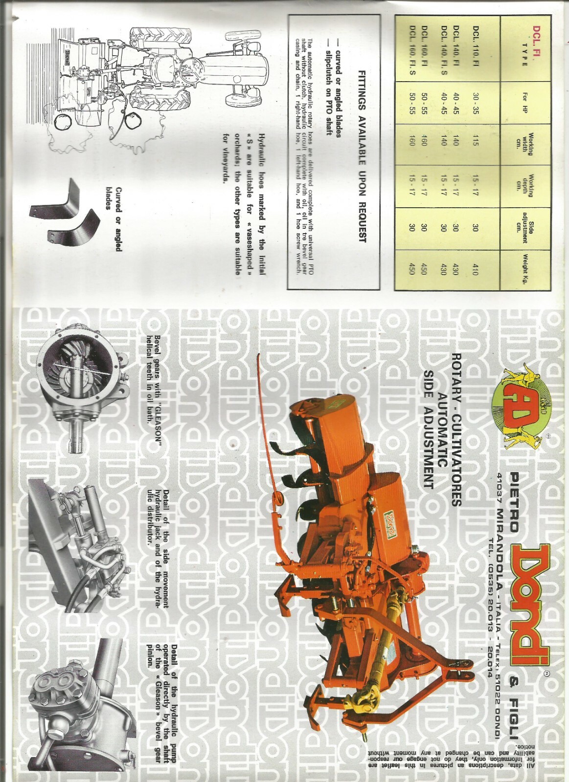 Original Dondi DCL FI Model Series Rotary Cultivators Sales Brochure Spec Sheet