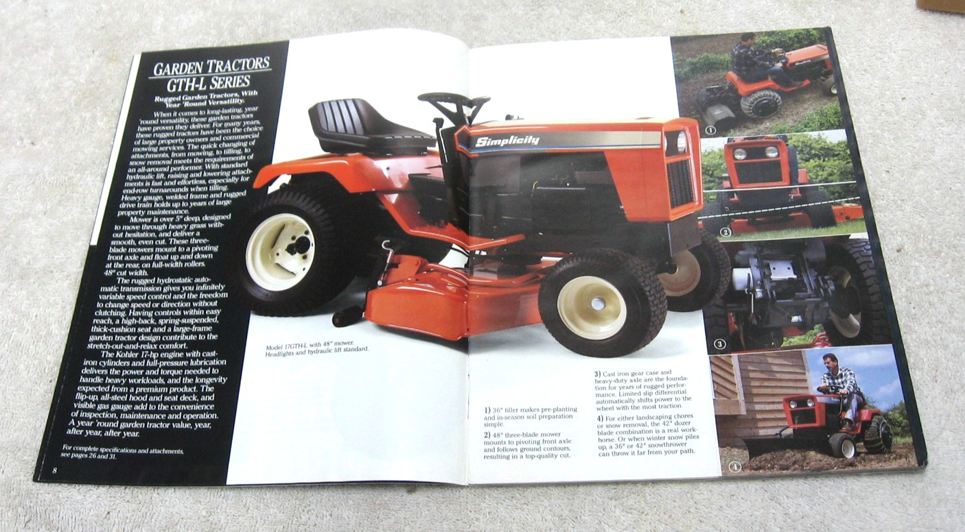 VINTAGE 1990 SIMPLICITY LAWN & GARDEN TRACTOR BROCHURE LT GTH