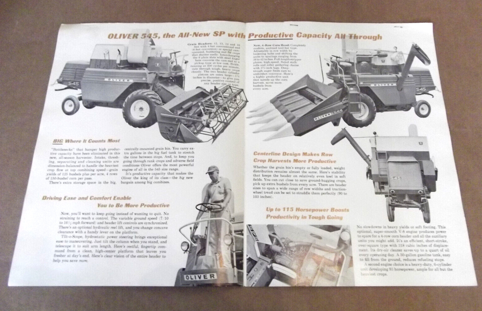 1965 Oliver 545 Self Propelled Combines Factory Sales Brochure