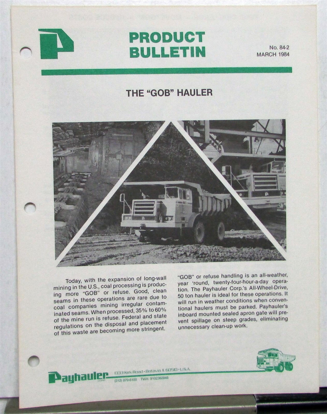 1984 Payhauler “GOB” Hauler Dump Truck Construction Sales Folder
