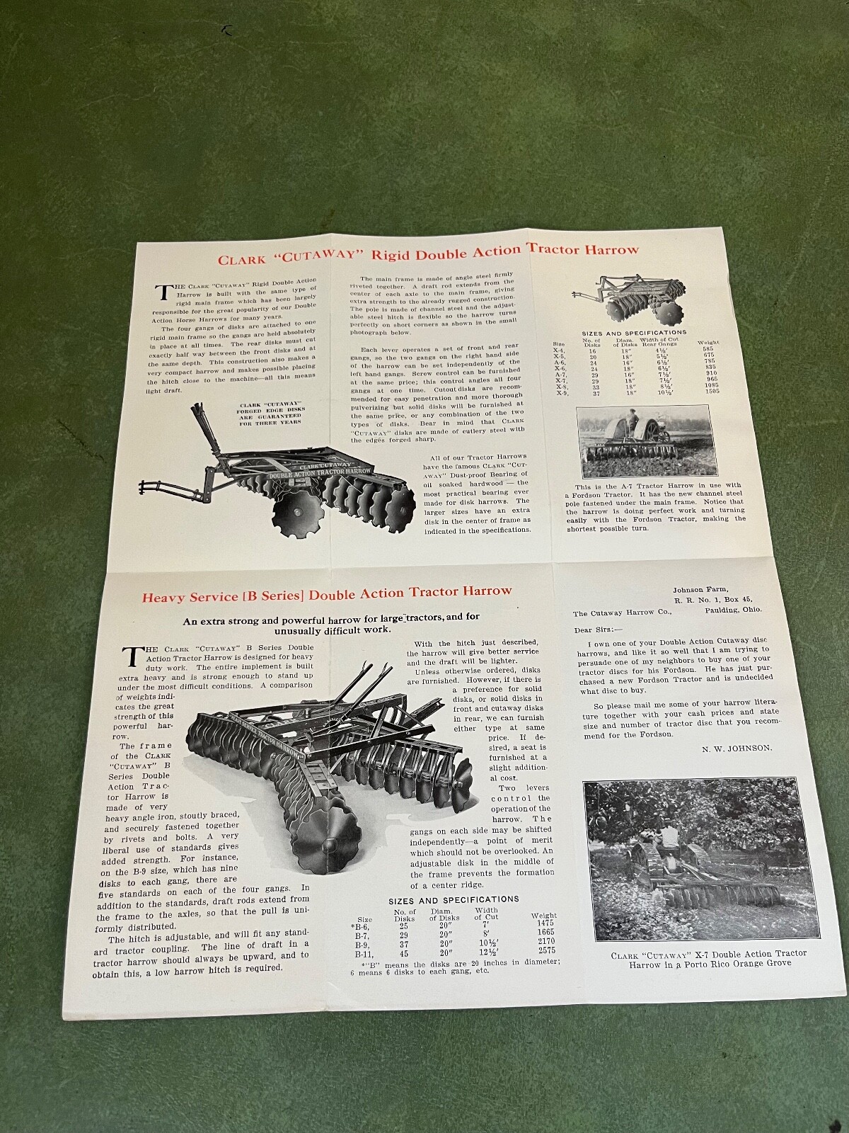 Orignal Lot of Clark Cut Away Farm Implement Brochures and Catalog 1937